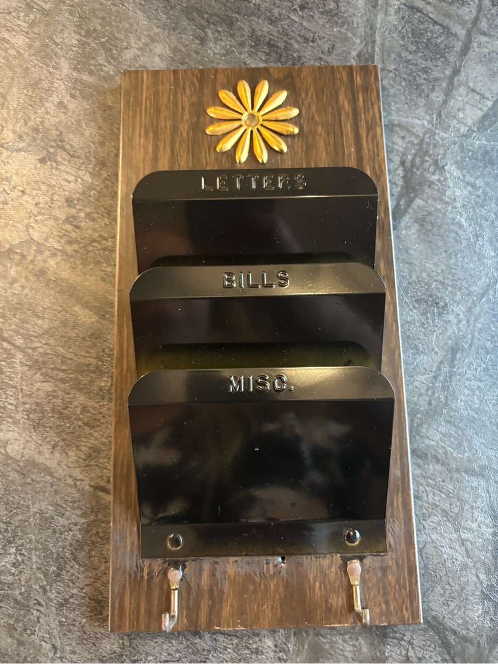 Wall Mail Organizer with Hooks - metal mid cent modern/retro look, vintage
